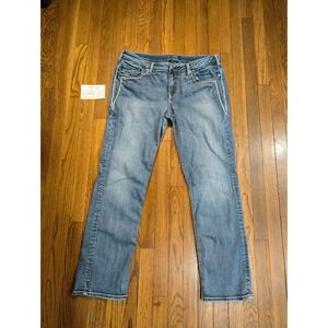 Silver Jeans Co Aiko Mid Straight Leg Jeans Womens 18 L32 Medium Wash Distressed